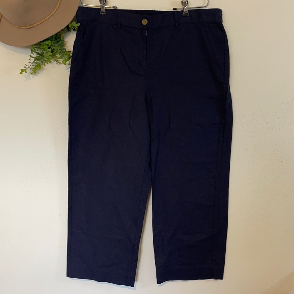 Talbots Women’s Size 16 Linen Blend Navy Blue Cropped Pants